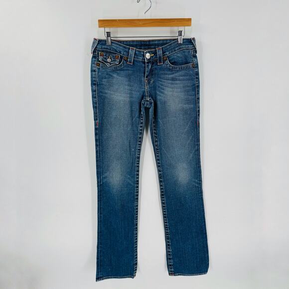 True Religion Women’s Jeans Size 28 Blue Straight Leg Low Rise Distressed Denim - Picture 9 of 9